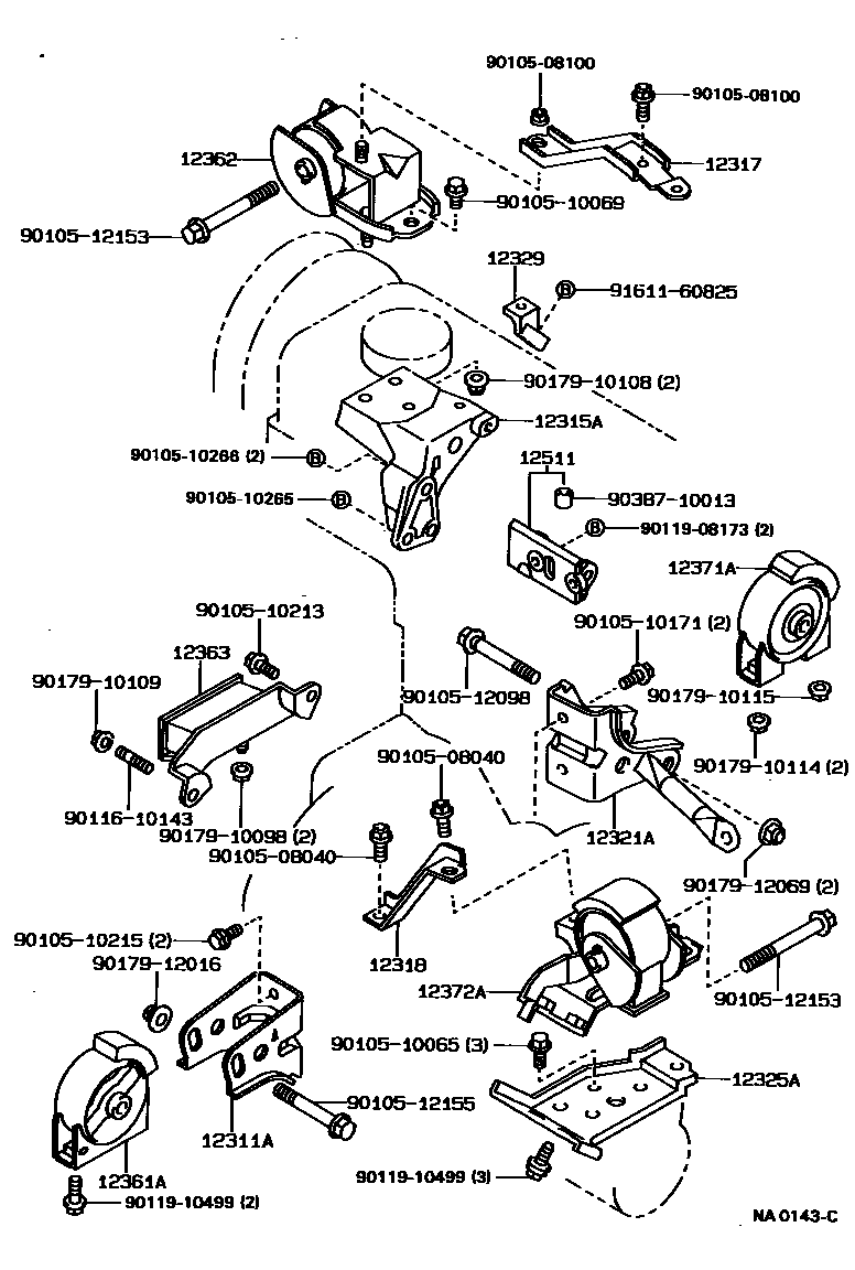 Toyota COROLLA Engine Mounting EPC diagram — NA0143C