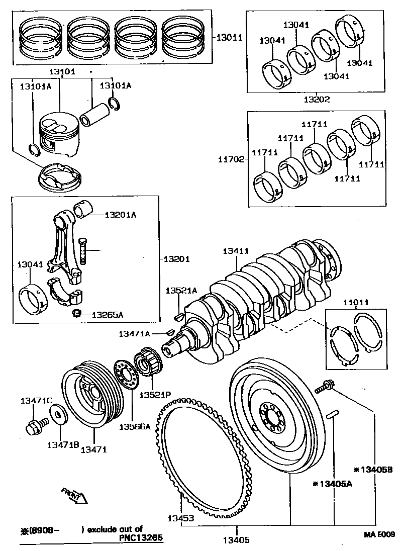 Toyota COROLLA Crankshaft & Piston EPC diagram — MAE009