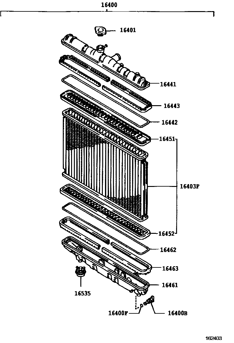Toyota COROLLA RADIATOR & WATER OUTLET EPC diagram — 162403