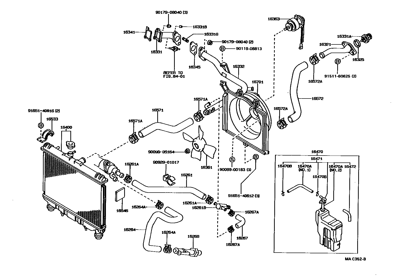Toyota COROLLA RADIATOR & WATER OUTLET EPC diagram — MAC352B