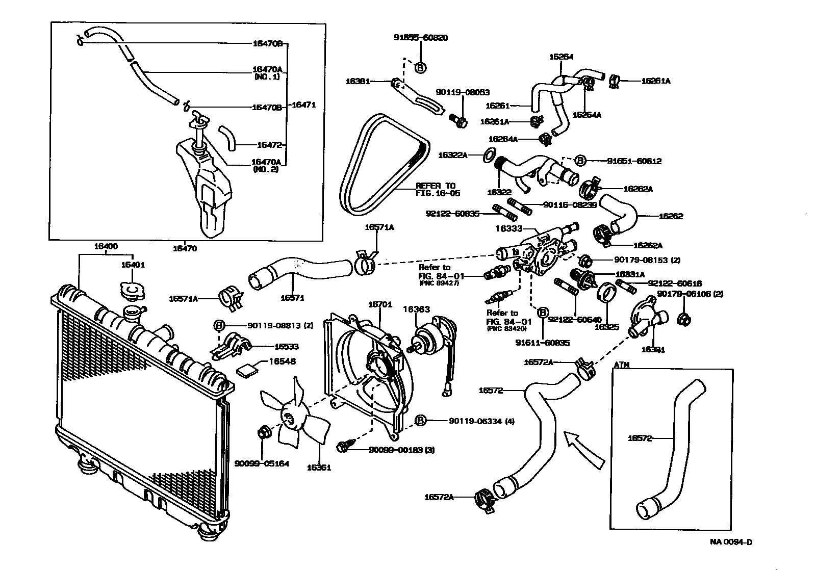 Toyota COROLLA RADIATOR & WATER OUTLET EPC diagram — NA0094D