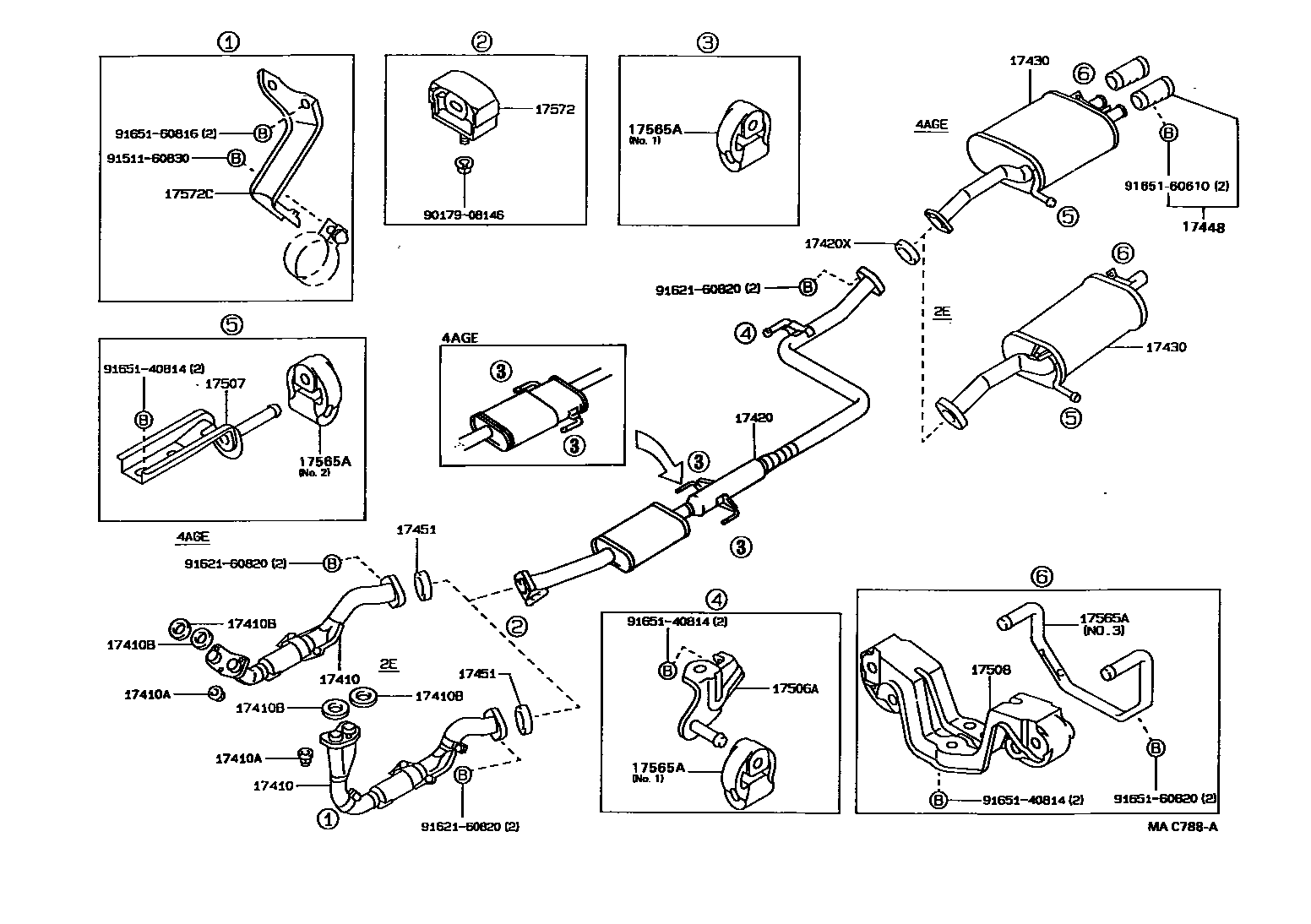 Toyota COROLLA Exhaust Pipe EPC diagram — MAC788A
