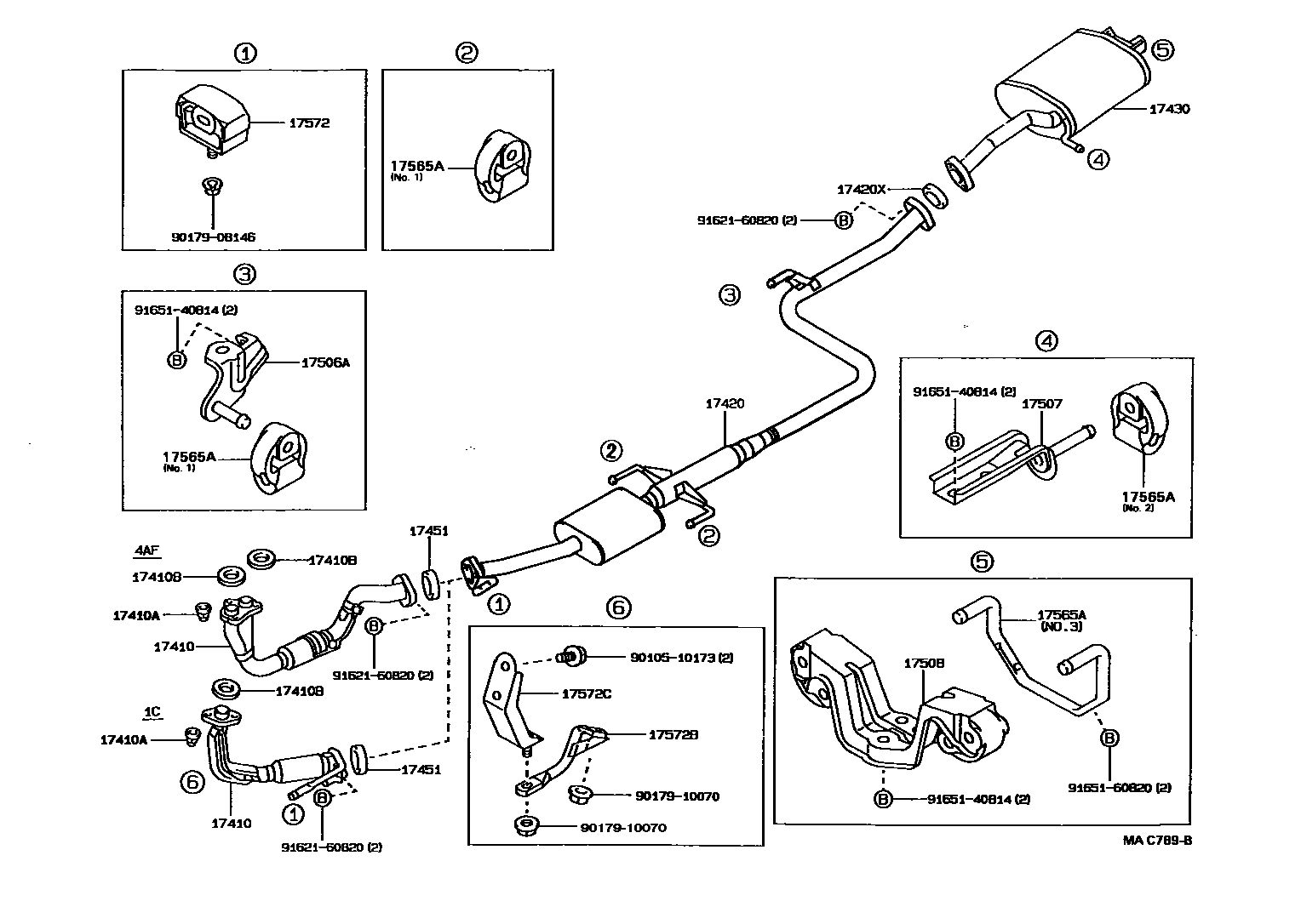 Toyota COROLLA Exhaust Pipe EPC diagram — MAC789B
