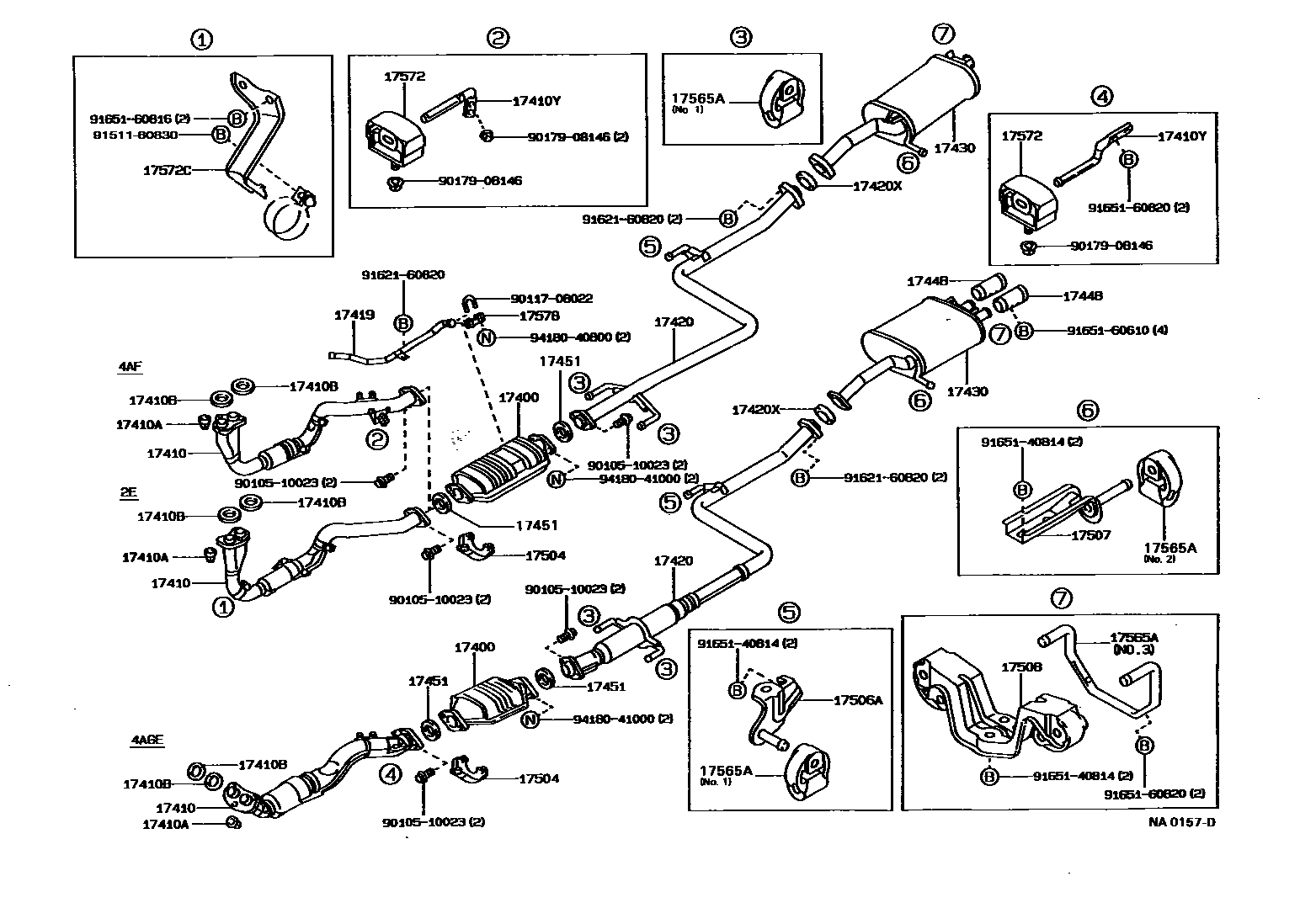 Toyota COROLLA Exhaust Pipe EPC diagram — NA0157D