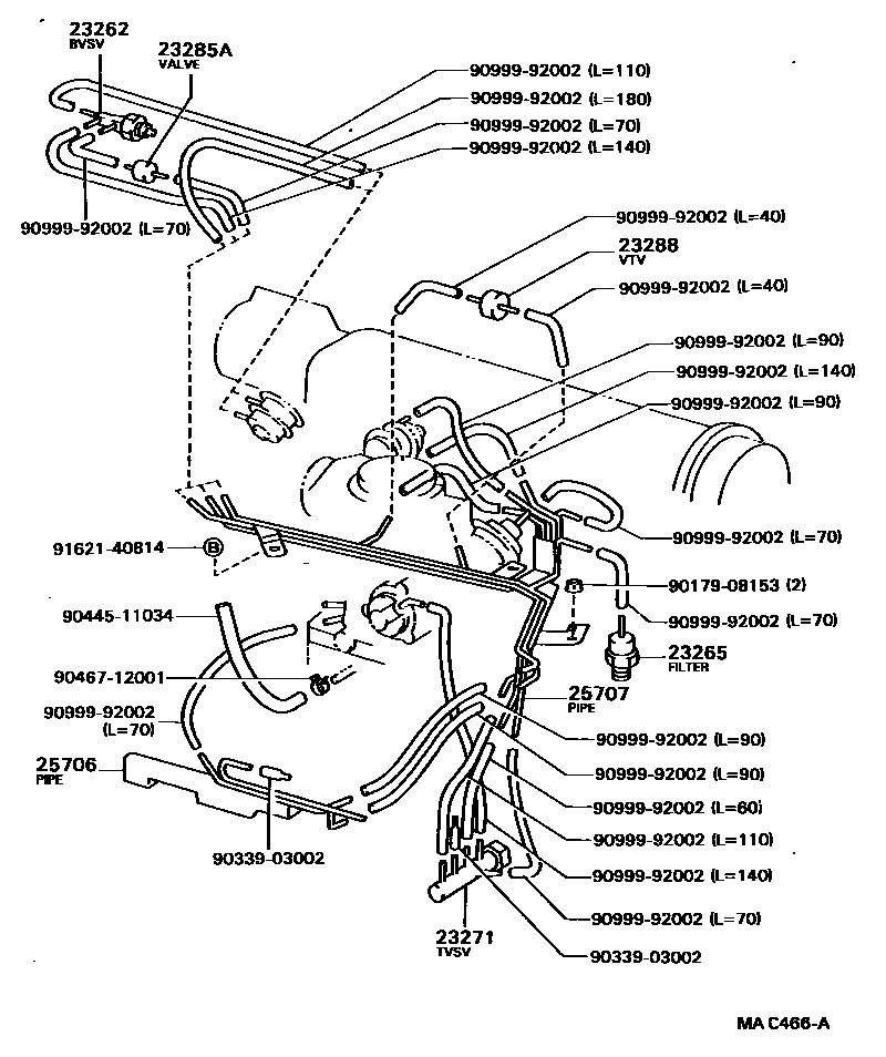 Toyota COROLLA vacuum tube EPC diagram — MAC466A