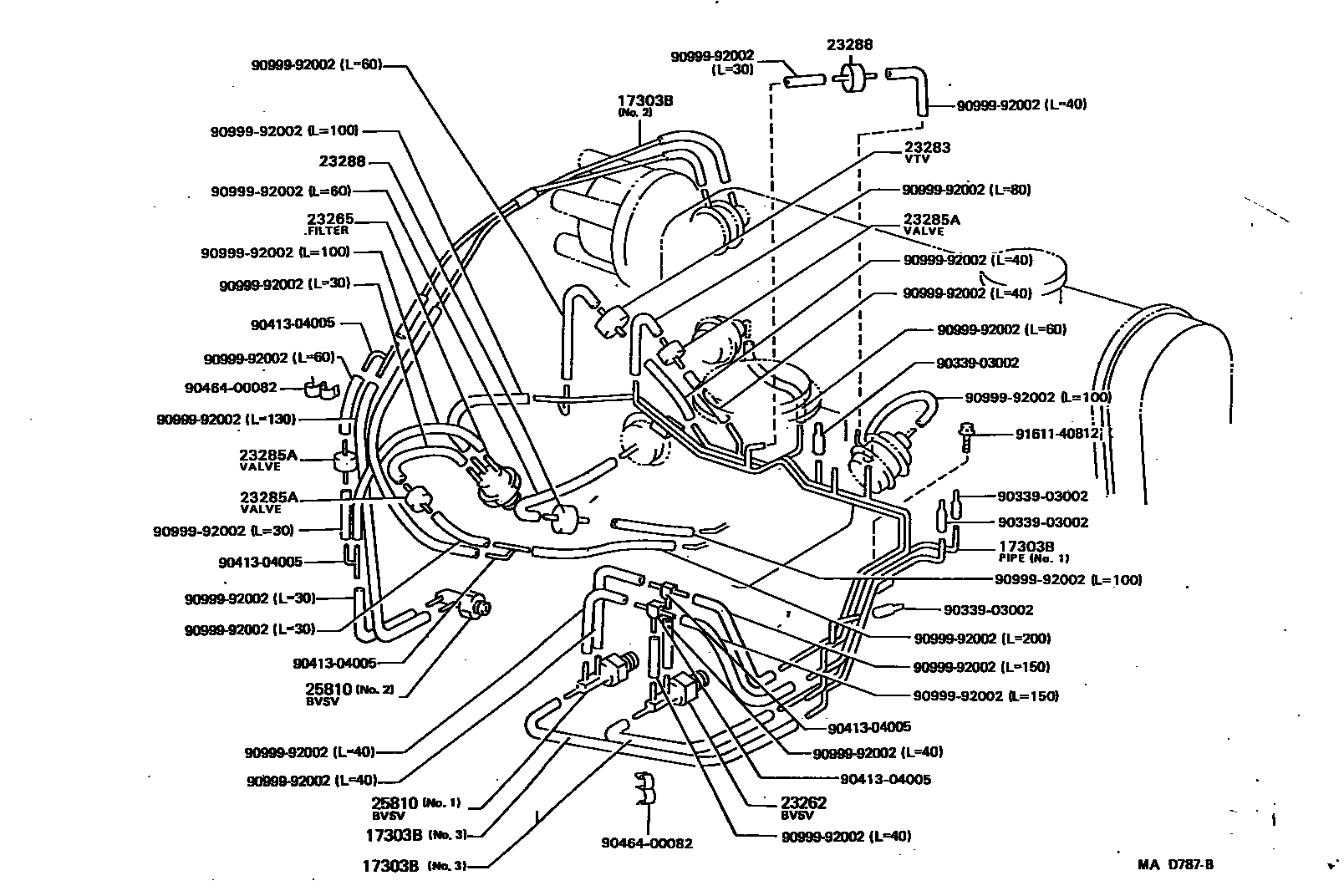 Toyota COROLLA vacuum tube EPC diagram — MAD787B
