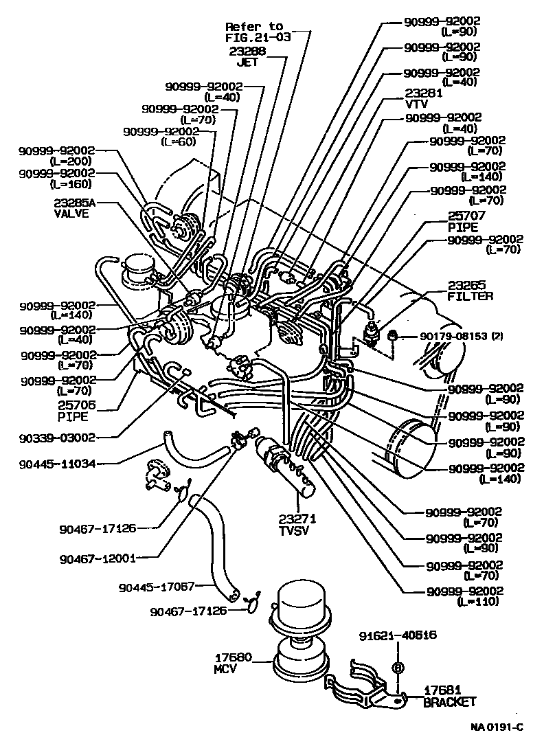 Toyota COROLLA vacuum tube EPC diagram — NA0191C