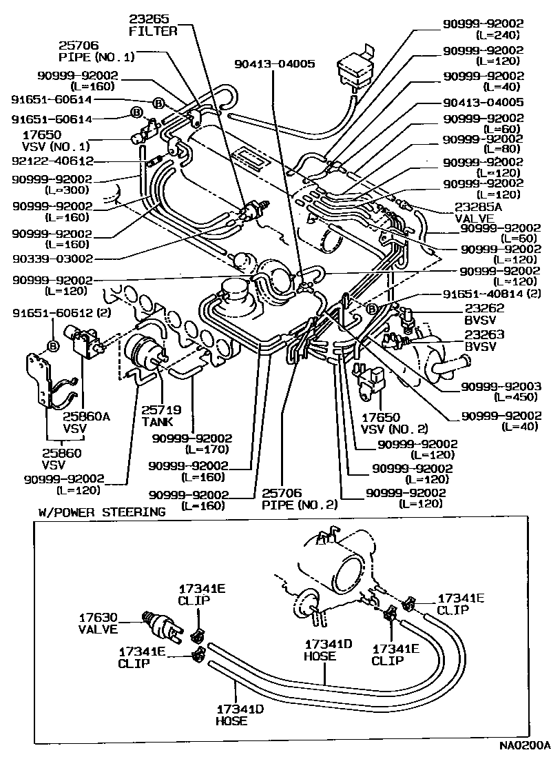 Toyota COROLLA vacuum tube EPC diagram — NA0200A