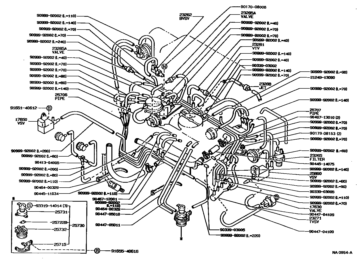 Toyota COROLLA vacuum tube EPC diagram — NA0954A
