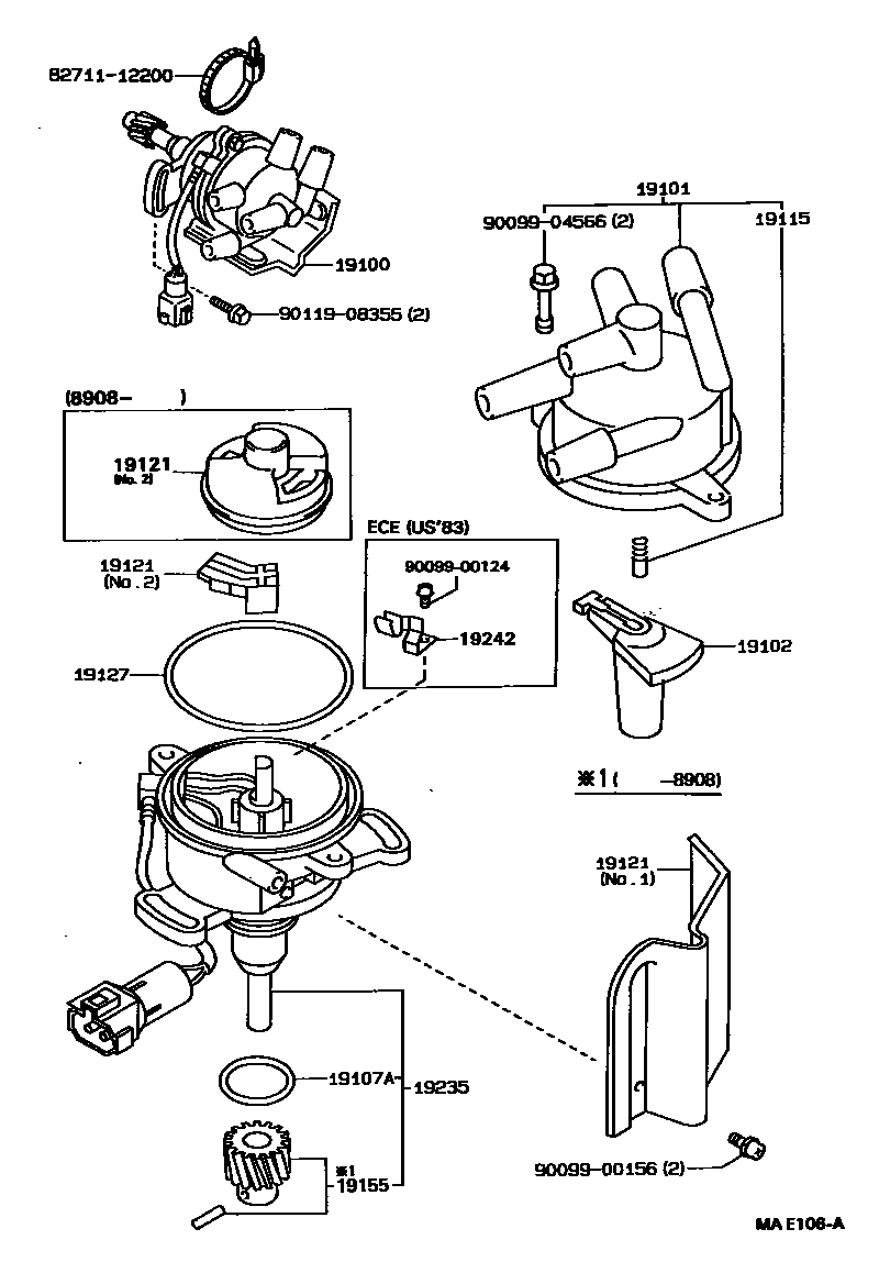 Toyota COROLLA 分电器 EPC diagram — MAE106A