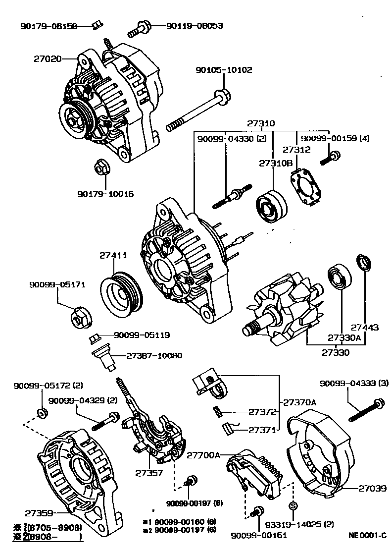Toyota COROLLA Alternator EPC diagram — NE0001C