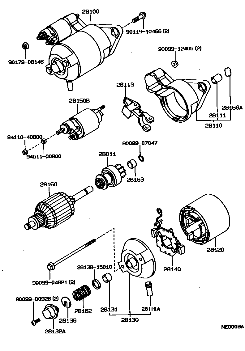 Toyota COROLLA 起动机 EPC diagram — NE0008A