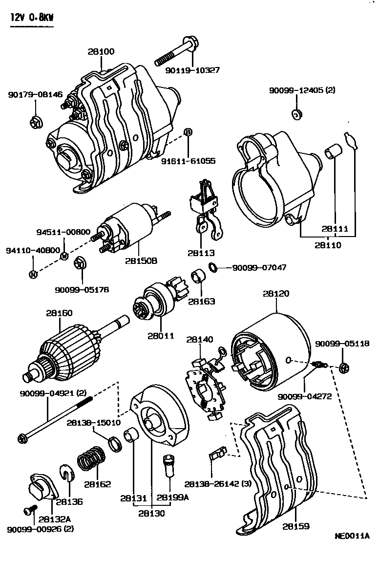 Toyota COROLLA 起动机 EPC diagram — NE0011A