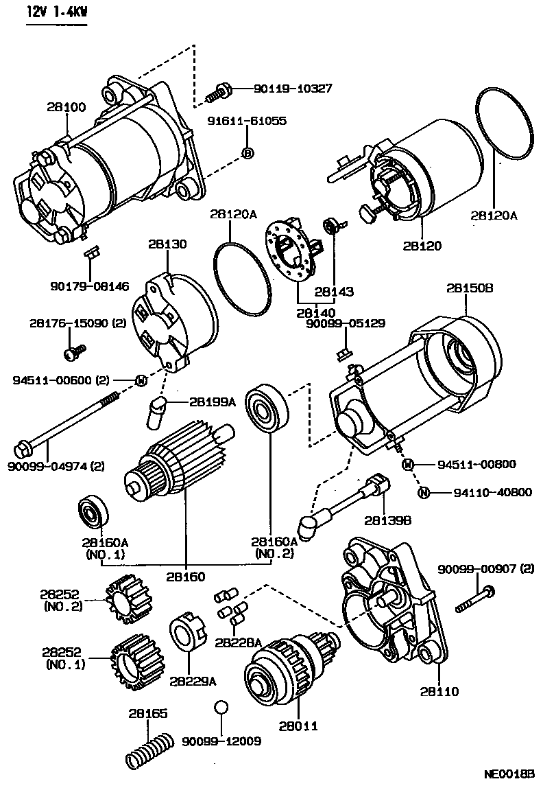 Toyota COROLLA 起动机 EPC diagram — NE0018B