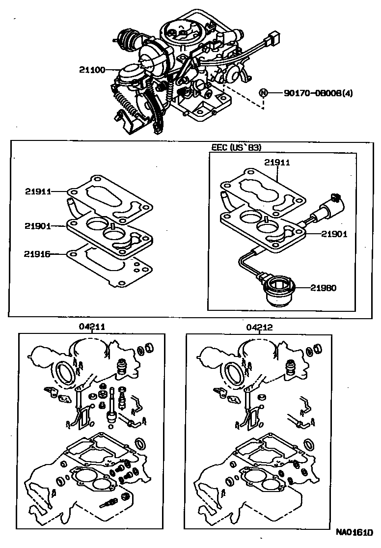 Toyota COROLLA carburetor assembly EPC diagram — NA0161D