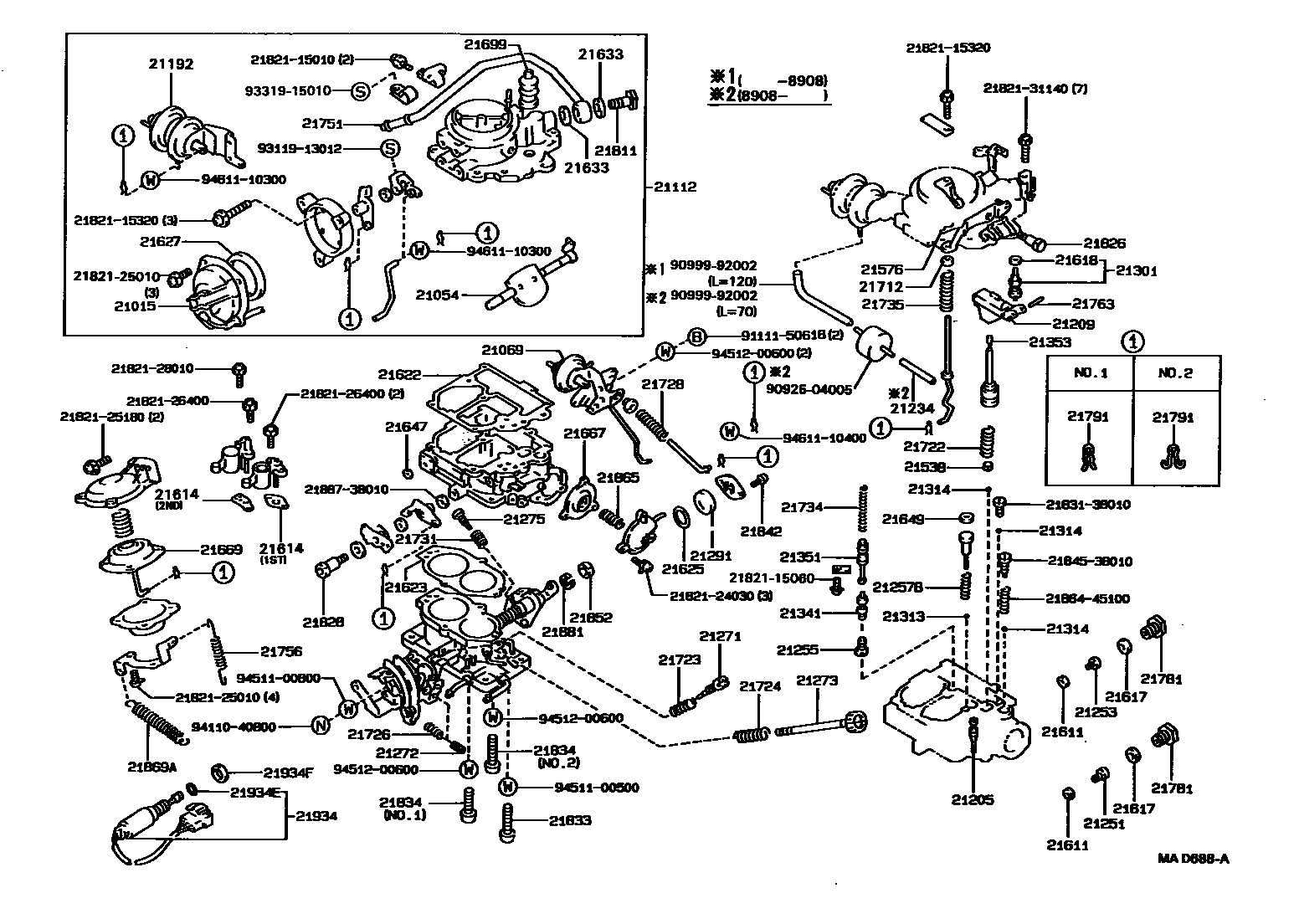 Toyota COROLLA 化油器 EPC diagram — MAD688A