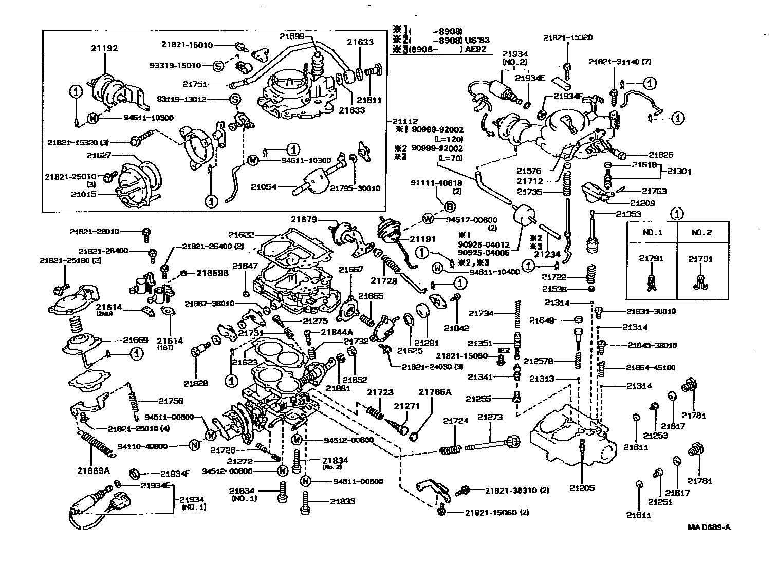 Toyota COROLLA 化油器 EPC diagram — MAD689A