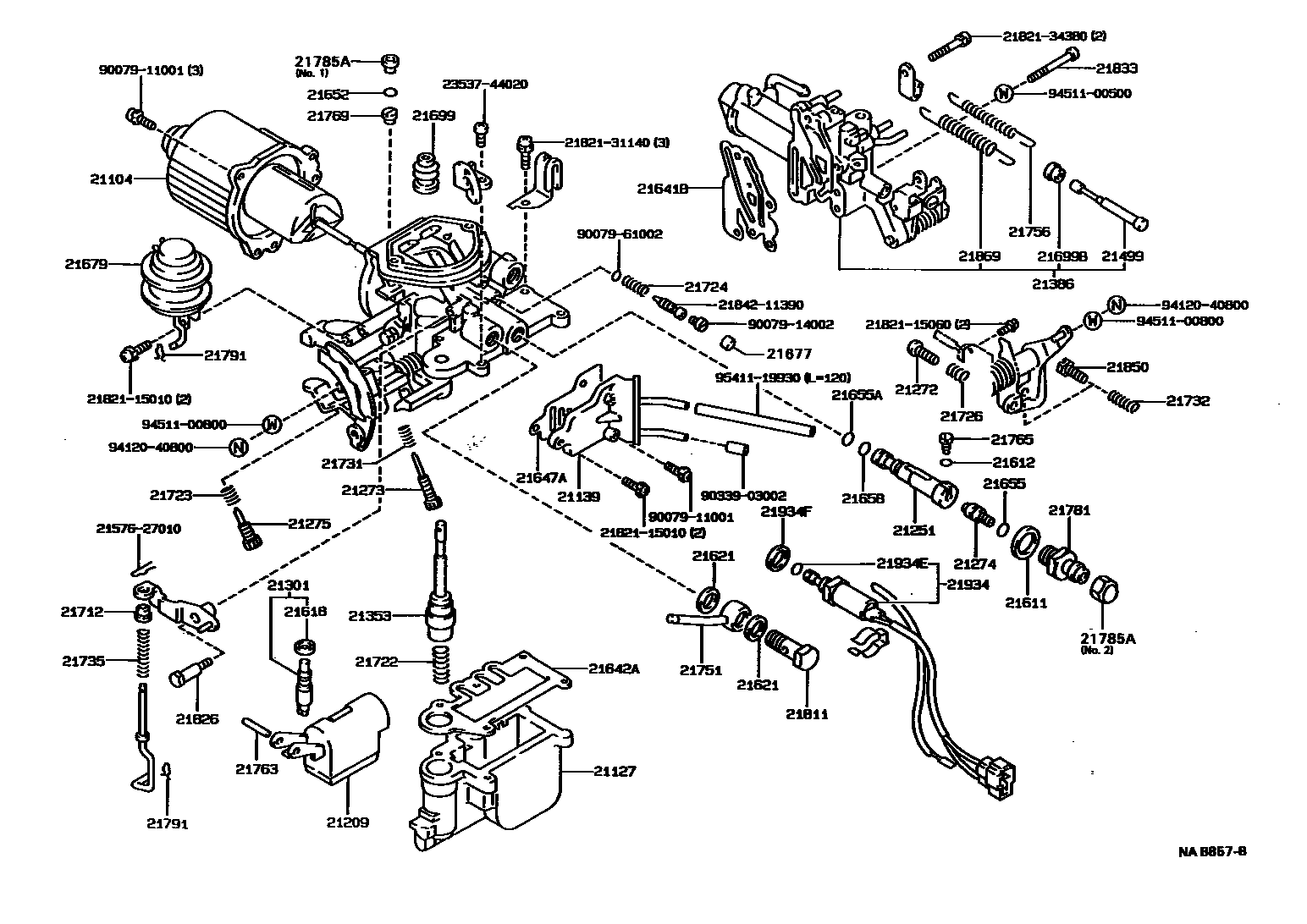 Toyota COROLLA 化油器 EPC diagram — NAB857B