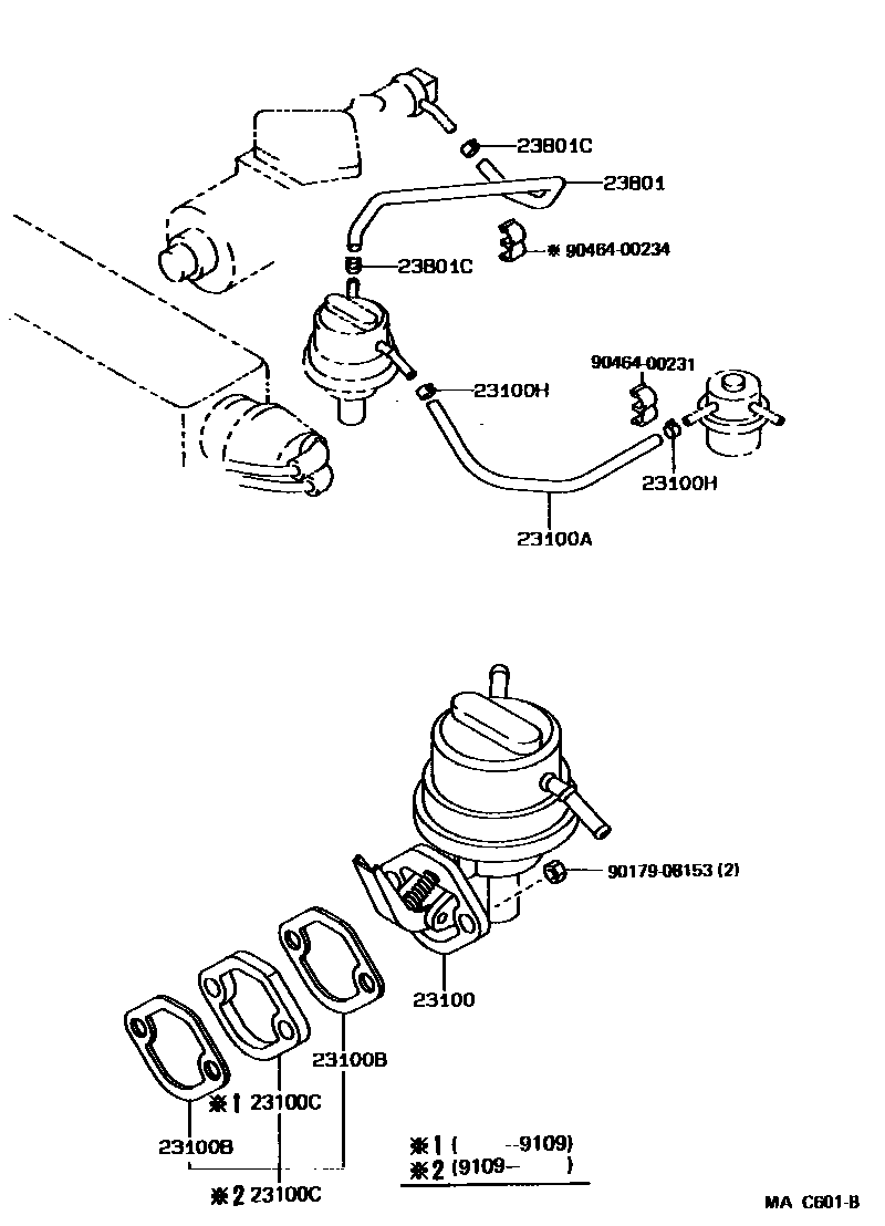 Toyota COROLLA 燃油泵和燃油管 EPC diagram — MAC601B