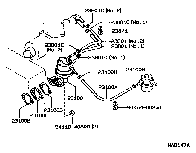 Toyota COROLLA 燃油泵和燃油管 EPC diagram — NA0147A