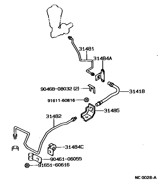 Toyota COROLLA 离合器踏板和挠性软管 EPC diagram — NC0028A