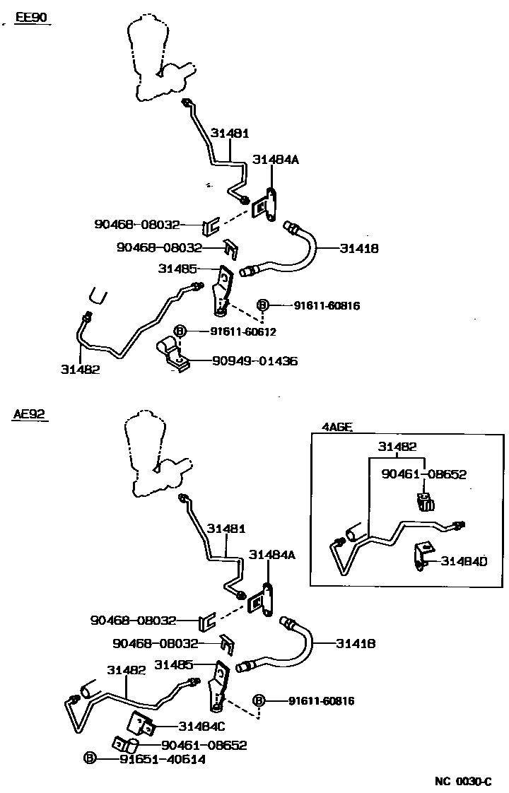 Toyota COROLLA 离合器踏板和挠性软管 EPC diagram — NC0030C