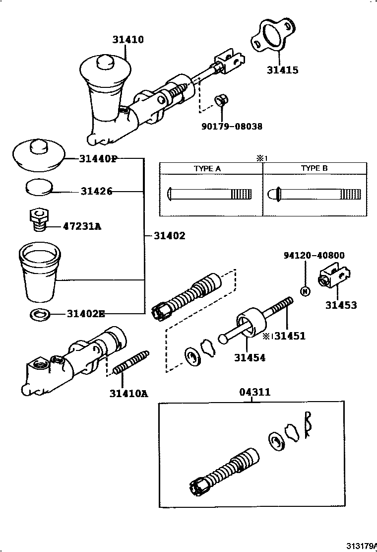 Toyota COROLLA 离合器总泵 EPC diagram — 313179A