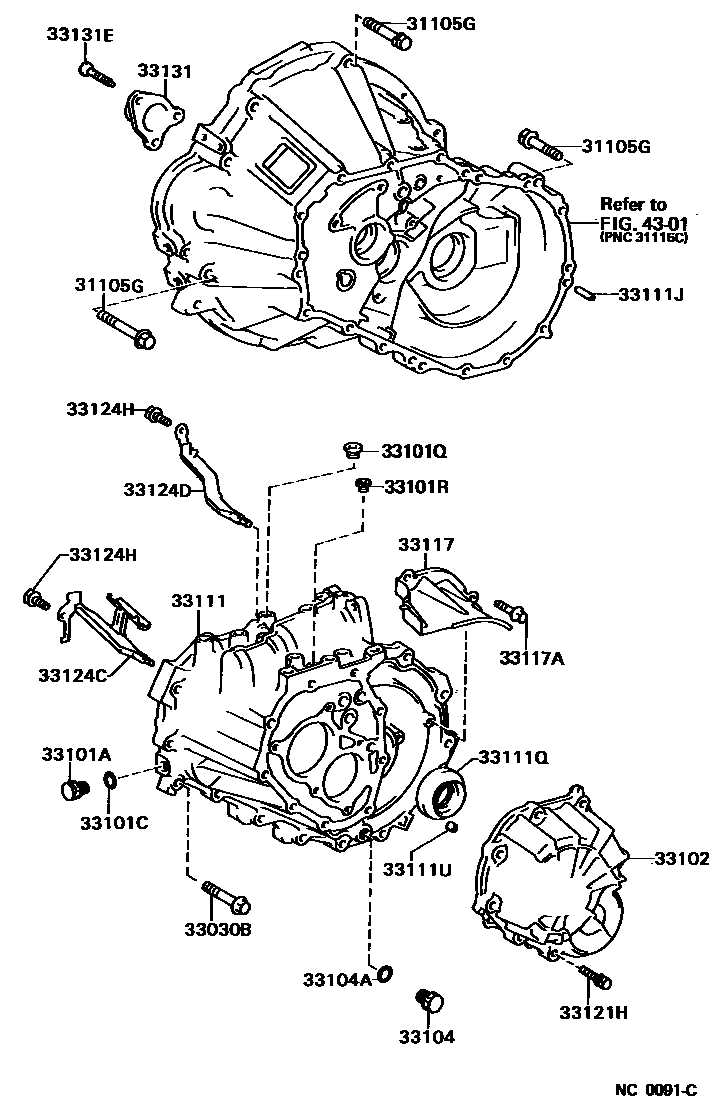 Toyota COROLLA 离合器壳和变速器壳(MTM) EPC diagram — NC0091C