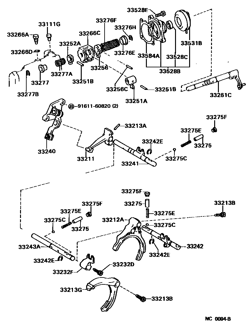 Toyota COROLLA 换档拨叉和换档杆轴(MTM) EPC diagram — NC0094B