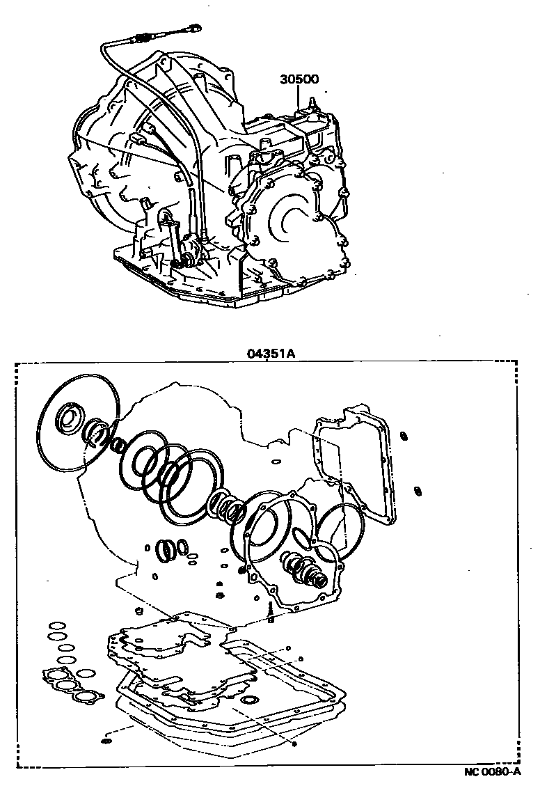 Toyota COROLLA 传动桥或变速器总成和衬垫组件(ATM) EPC diagram — NC0080A