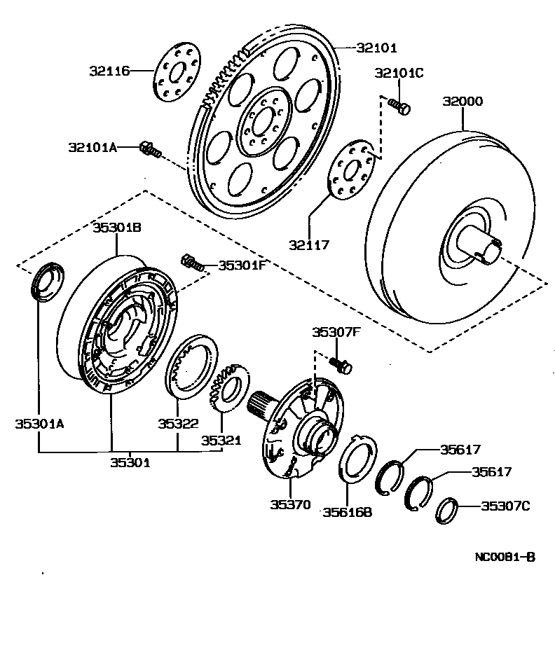 Toyota COROLLA 变矩器、前油泵和链条(ATM) EPC diagram — NC0081B