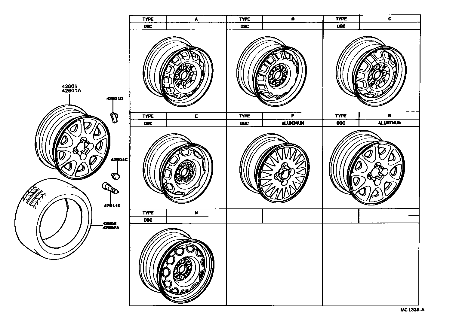 Toyota COROLLA 车轮和车轮盖 EPC diagram — MCL339A