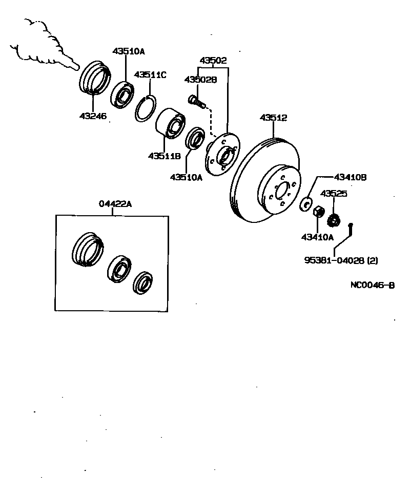 Toyota COROLLA Front Axle Hub EPC diagram — NC0046B
