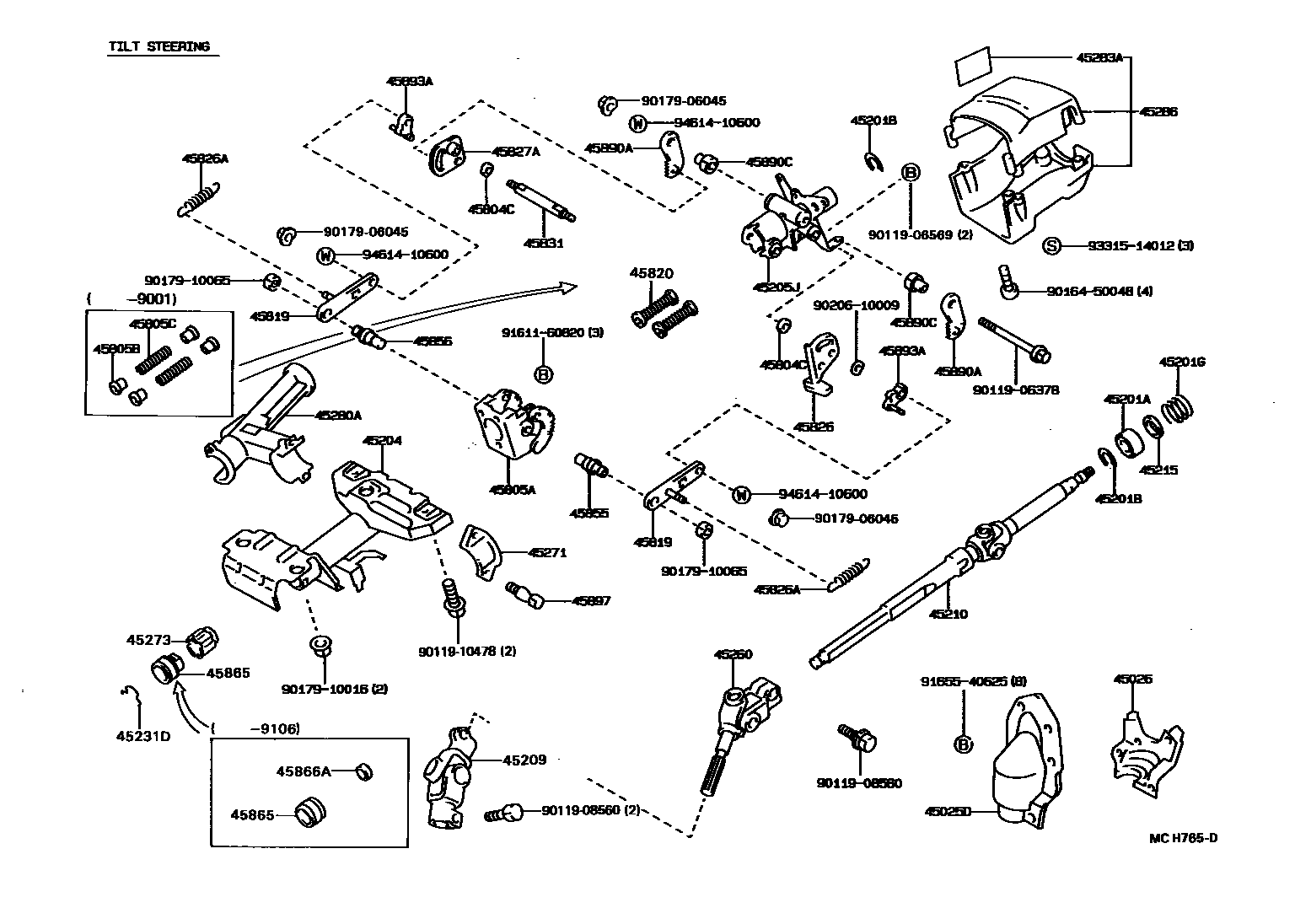 Toyota COROLLA Steering Column & Shaft EPC diagram — MCH765D