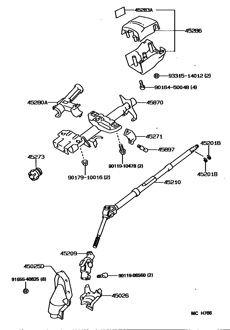 Toyota COROLLA Steering Column & Shaft EPC diagram — MCH766