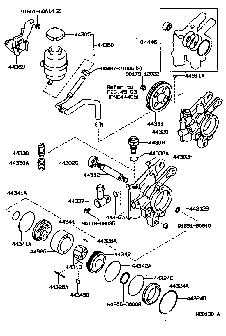 Toyota COROLLA 叶片泵和储油罐(动力转向) EPC diagram — NC0130A