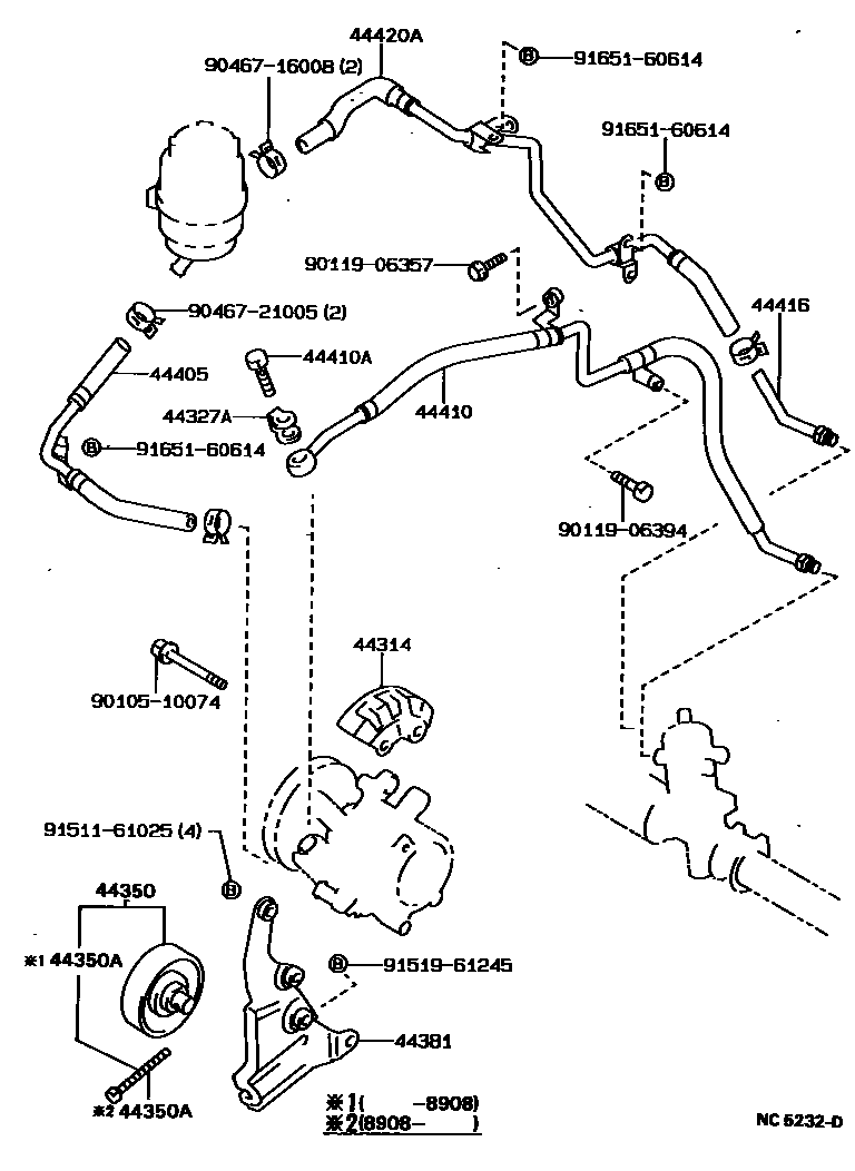 Toyota COROLLA 动力转向配管 EPC diagram — NC5232D