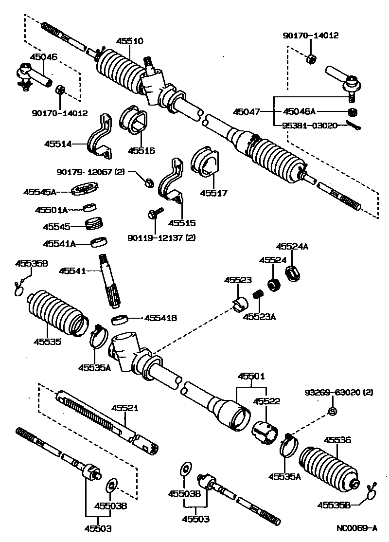 Toyota COROLLA 前转向齿轮和连杆 EPC diagram — NC0069A