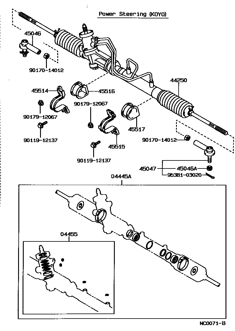 Toyota COROLLA 前转向齿轮和连杆 EPC diagram — NC0071B