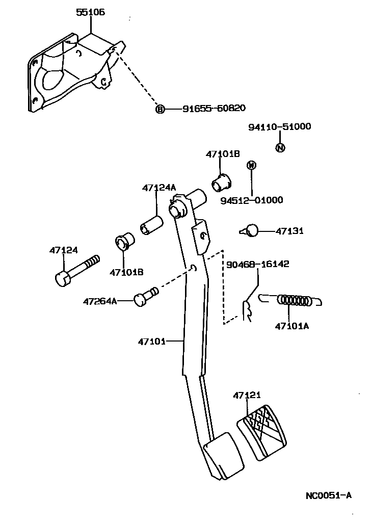 Toyota COROLLA Brake Pedal & Bracket EPC diagram — NC0051A