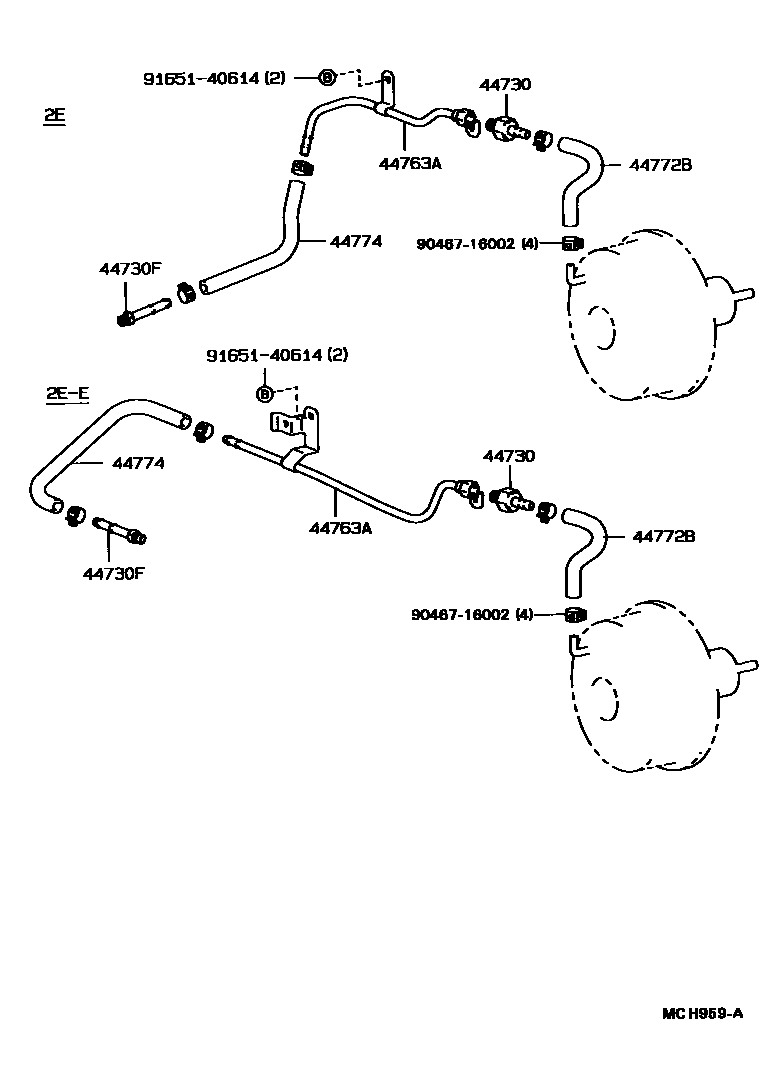 Toyota COROLLA 制动助力器和真空管 EPC diagram — MCH959A