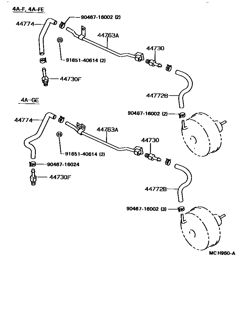 Toyota COROLLA 制动助力器和真空管 EPC diagram — MCH960A