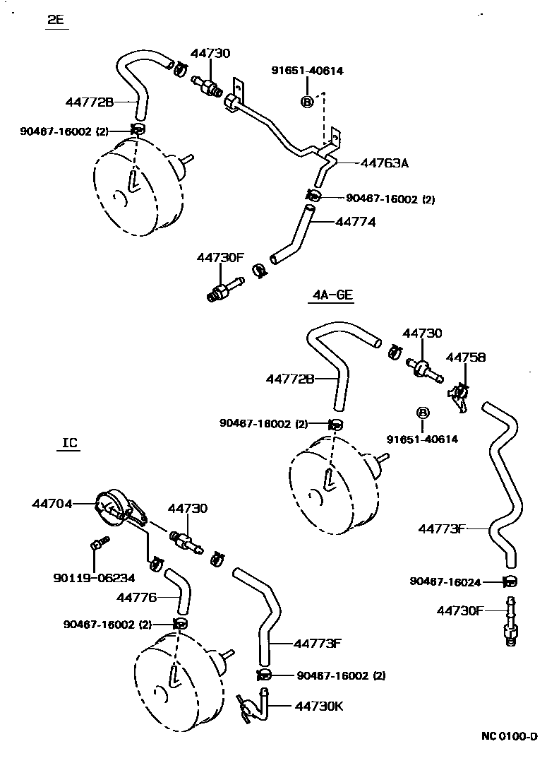 Toyota COROLLA 制动助力器和真空管 EPC diagram — NC0100D