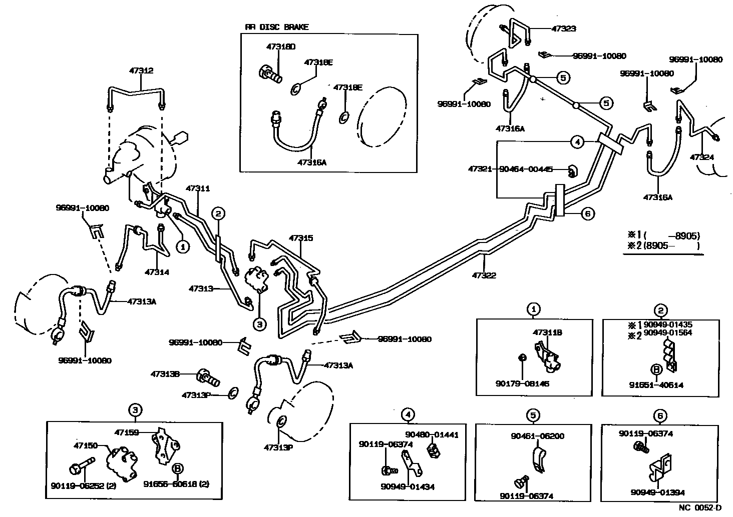 Toyota COROLLA 制动配管和卡箍 EPC diagram — NC0052D