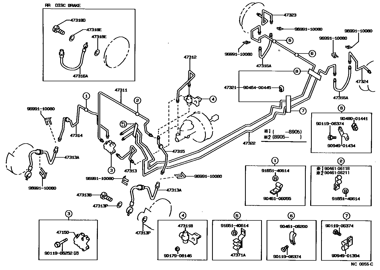 Toyota COROLLA 制动配管和卡箍 EPC diagram — NC0055C