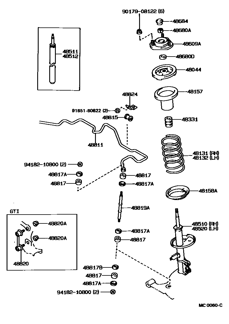 Toyota COROLLA Front Spring & Shock Absorber EPC diagram — NC0060C