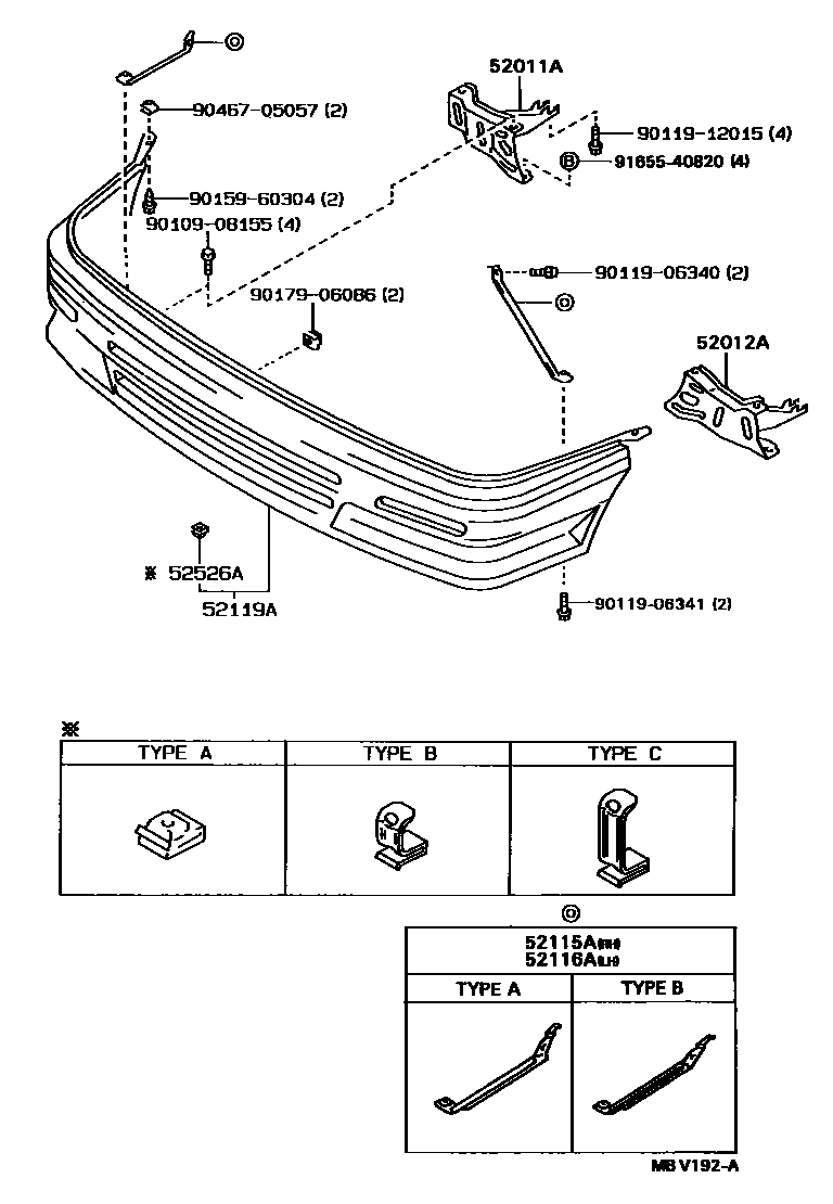 Toyota COROLLA 前保险杠及附件 EPC diagram — MBV192A