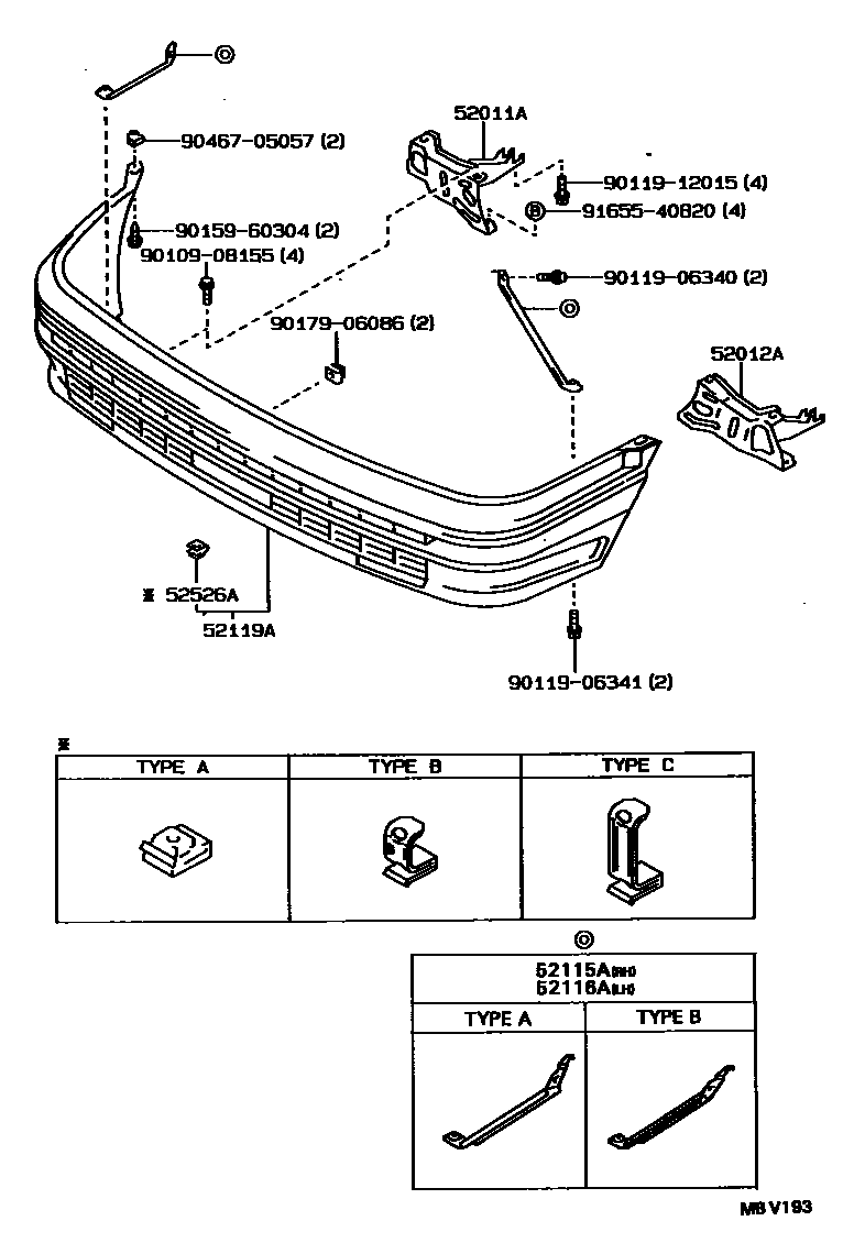 Toyota COROLLA 前保险杠及附件 EPC diagram — MBV193