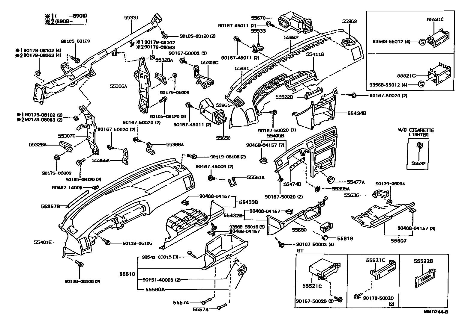Toyota COROLLA 仪表板和手套箱 EPC diagram — MN0244B