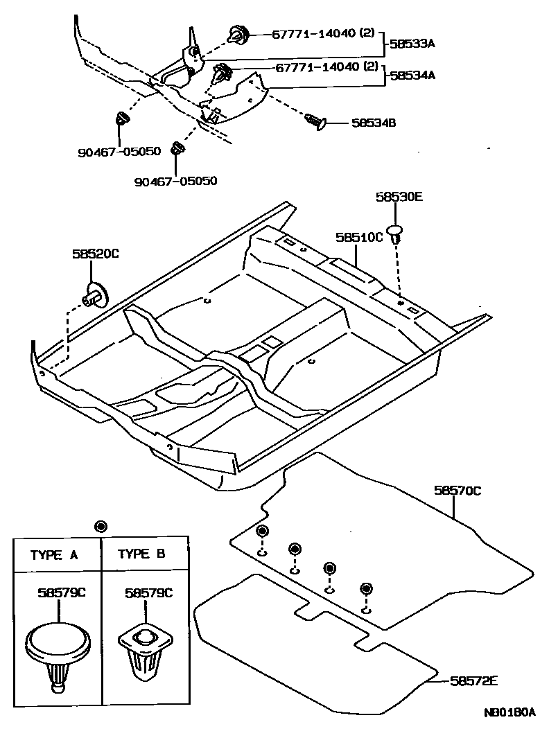 Toyota COROLLA 地板垫和地毯 EPC diagram — NB0180A